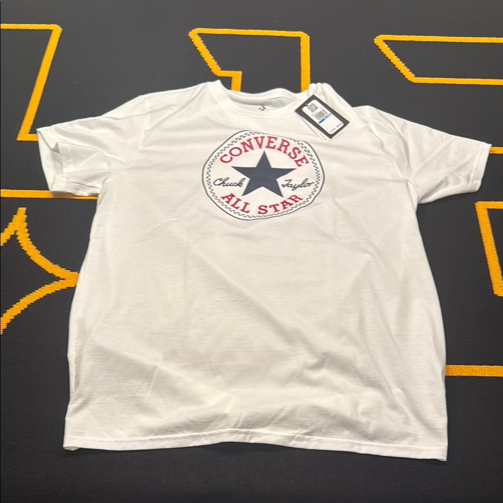 Converse White Short Sleeve Tee with Red and Blue Logo